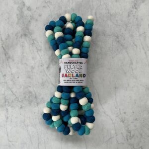 Trader Joe’s Handcrafted Felted in Nepal Wool Ball Blue Garland 9 FT Christmas